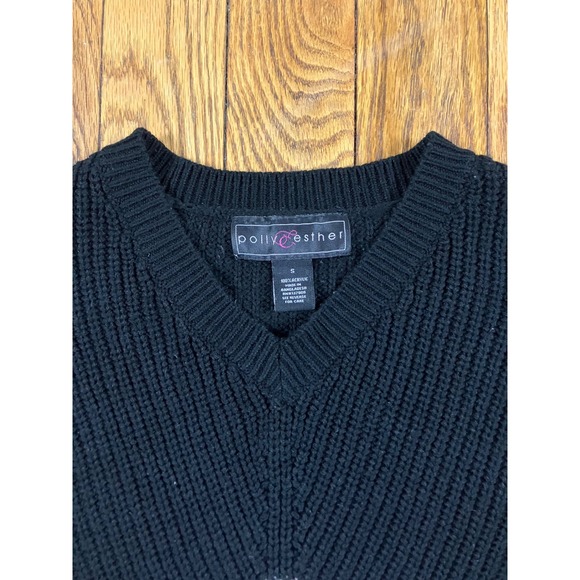 Polly & Esther Women's V-Neck Color Block Knit Sweater Size S Black Gray White - Picture 3 of 3